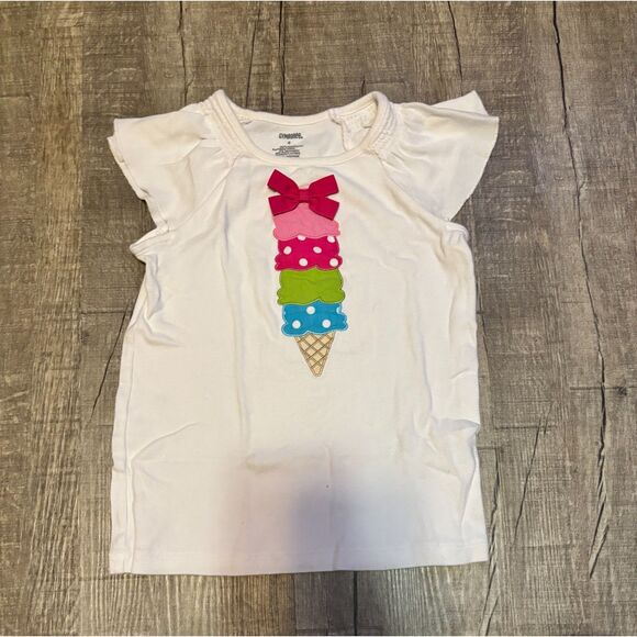 Gymboree Girls Size 6 Ice Cream Cone Applique Shirt White Short Sleeve Top - Picture 1 of 3